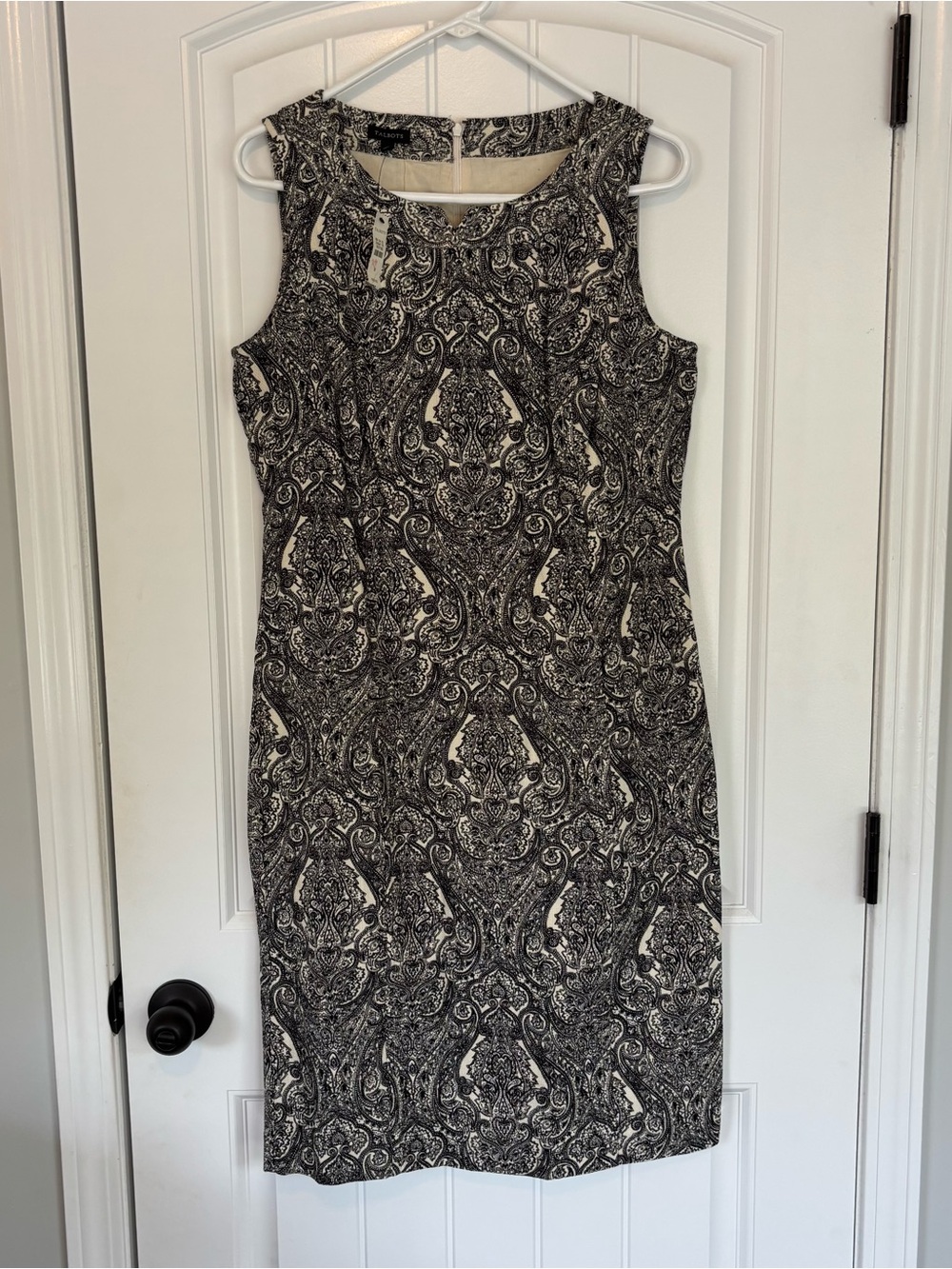 Talbots Black & Cream Paisley Sheath Dress Size 10 NWT